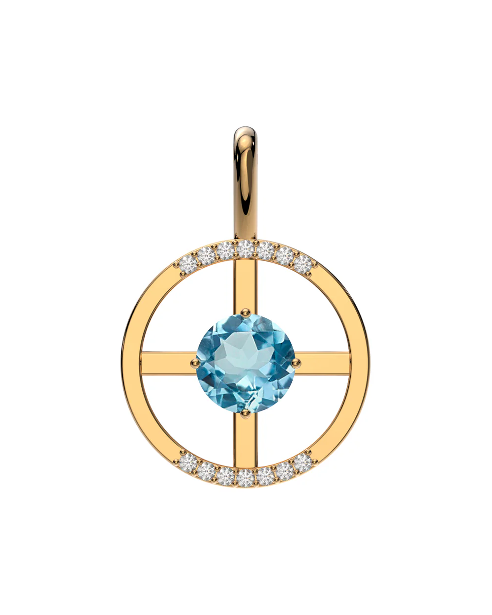 Arc Pendant – Sky Blue Topaz + Diamonds in yellow gold-plated silver or 18k gold