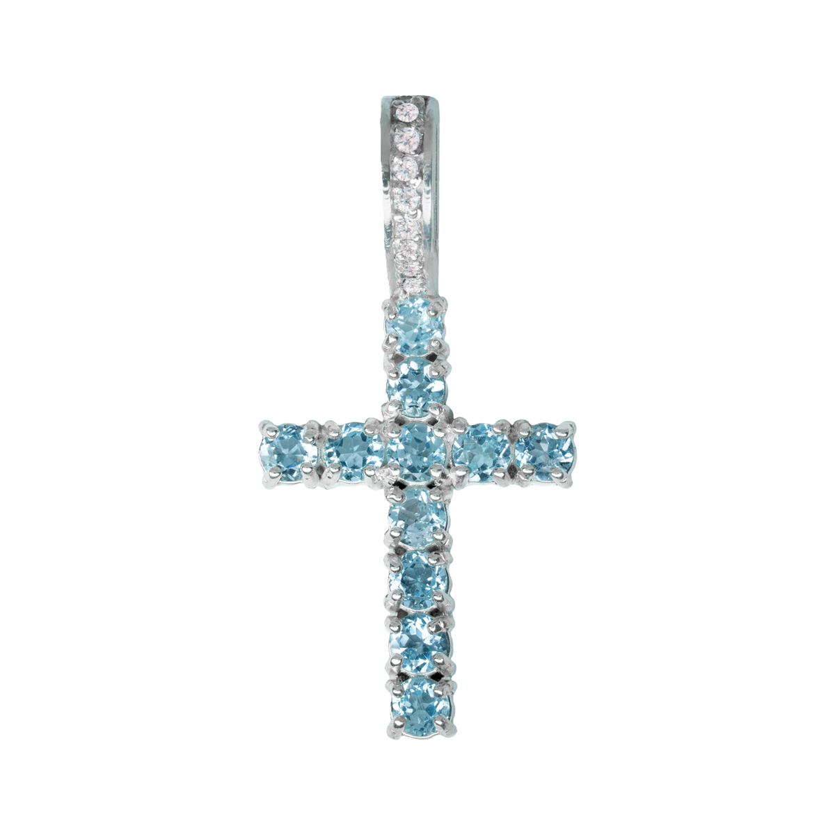 Tennis Cross Pendant – Sky Blue Topaz + Diamonds