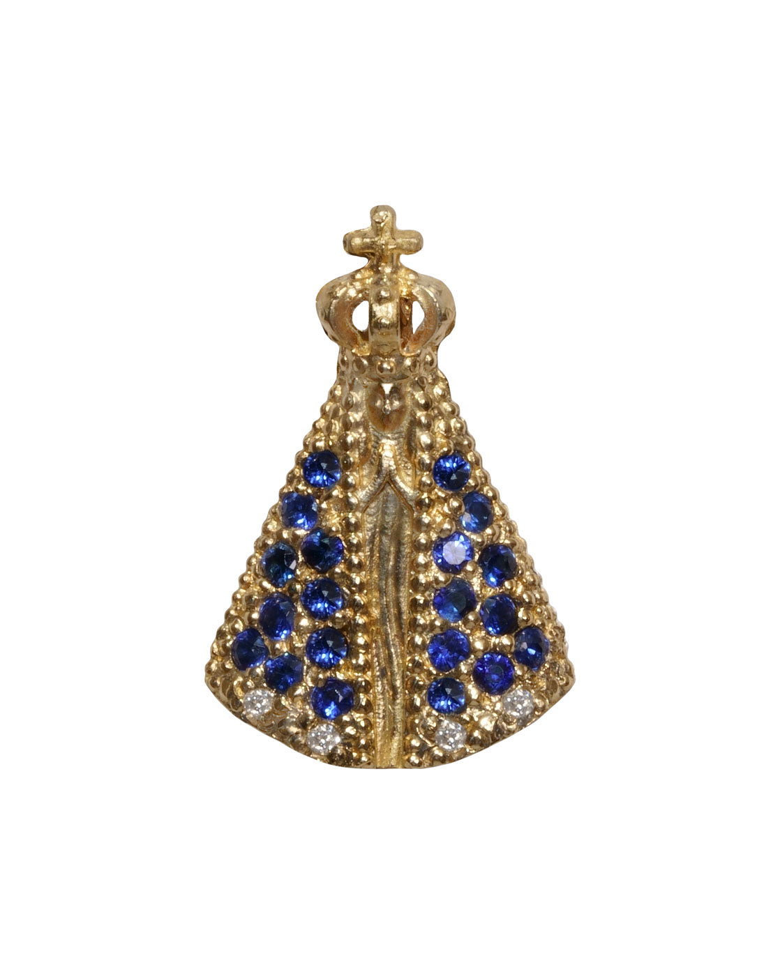 Our Lady of Aparecida Medal Pendant in 18k Gold with Sapphires and Diamonds