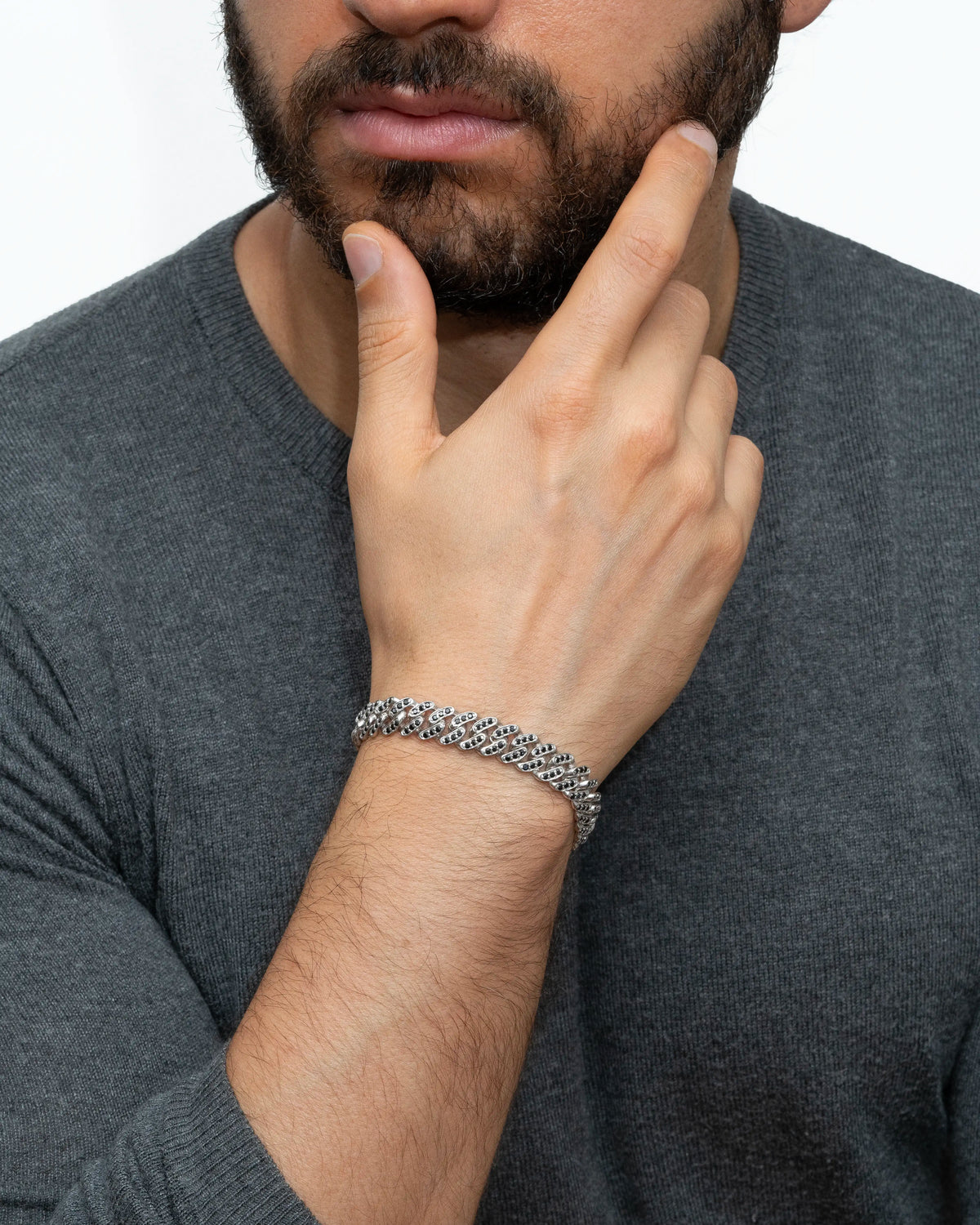 Curb Bracelet – Black Spinels – worn by a model – view 6