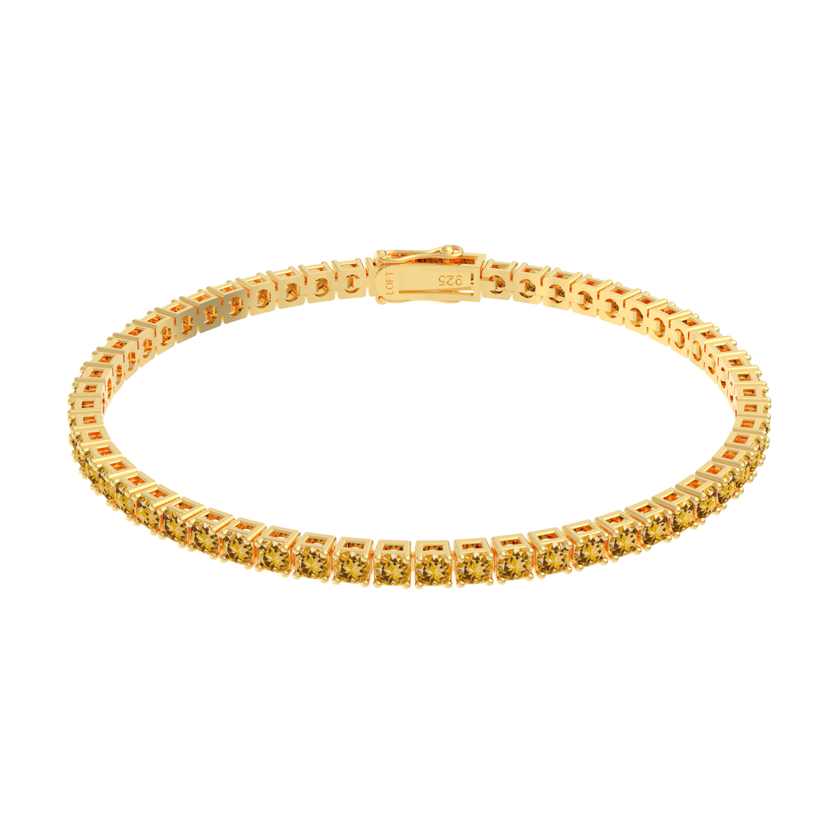 Citrine Tennis Bracelet 3mm in yellow gold-plated silver or 18k gold