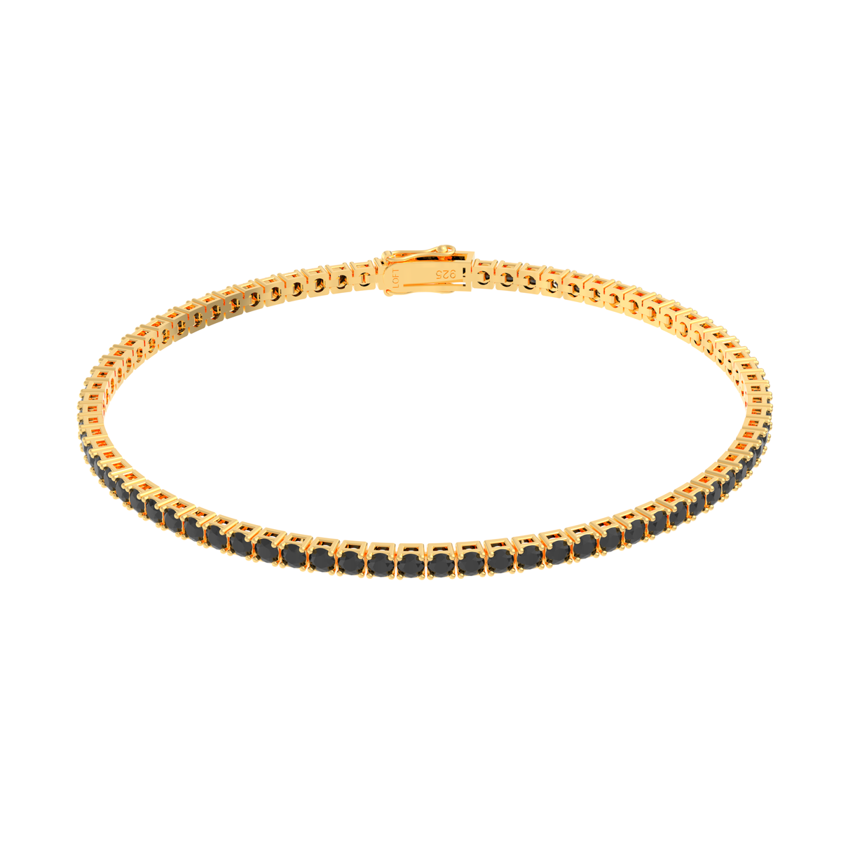 Black Diamond Tennis Bracelet 2mm 3pts in yellow gold-plated silver or 18k gold