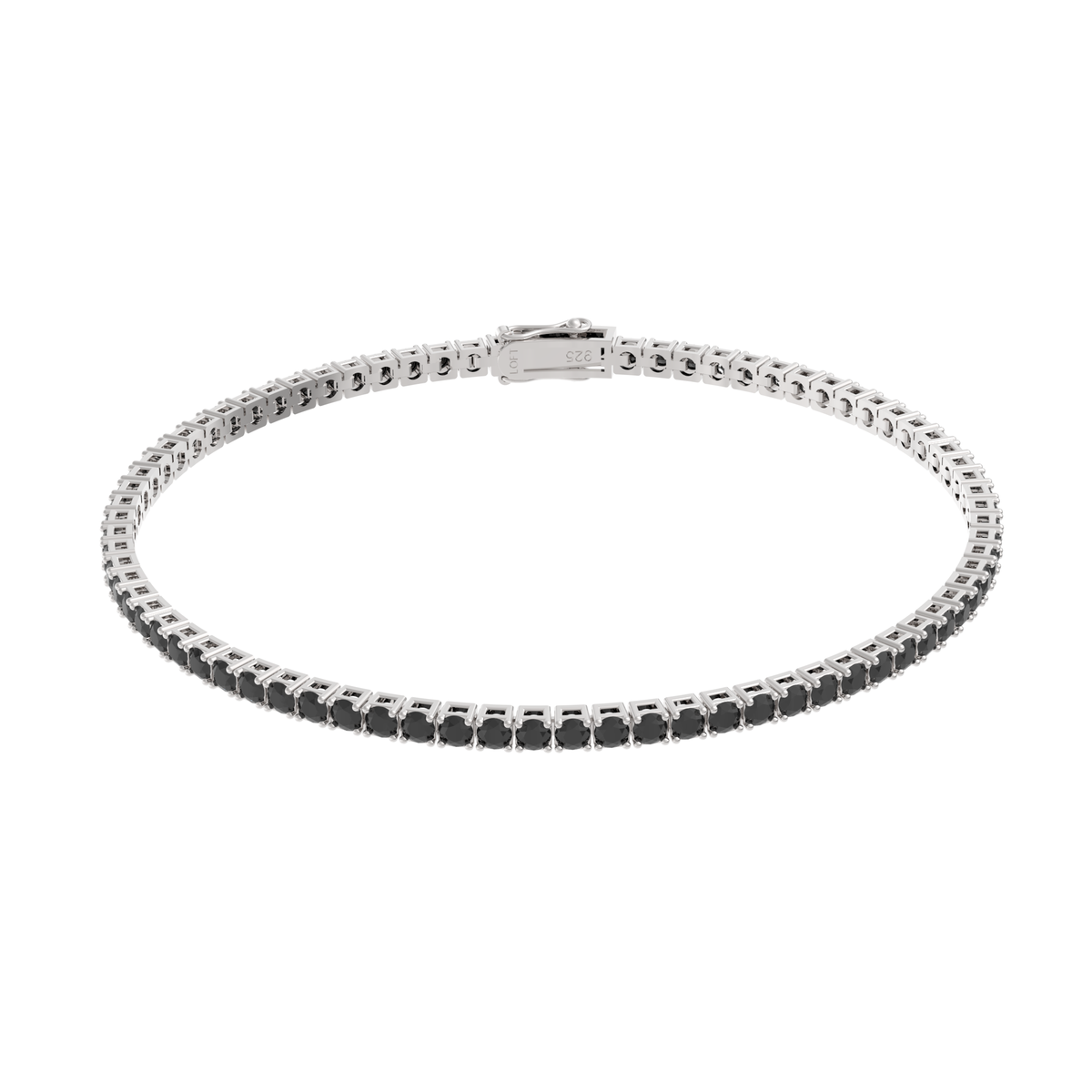 Black Diamond Tennis Bracelet 2mm 3pts in white rhodium-plated silver or 18k white gold