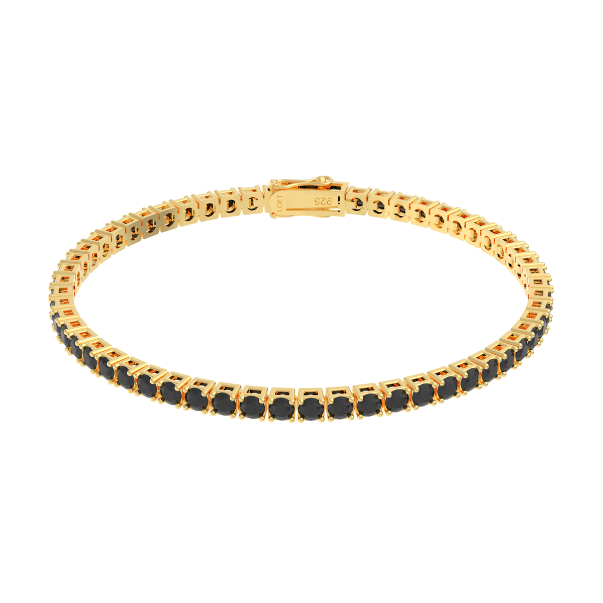 Black Spinel Tennis Bracelet 3mm in yellow gold-plated silver or 18k gold