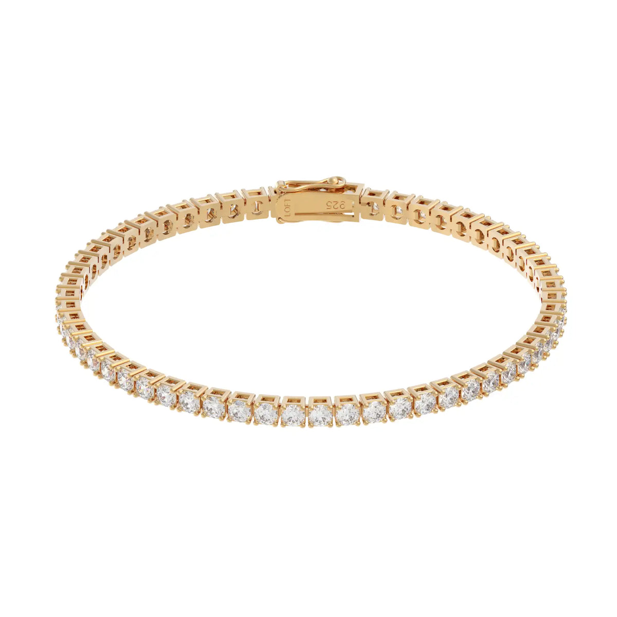 White Topaz Tennis Bracelet 3mm in yellow gold-plated silver or 18k gold