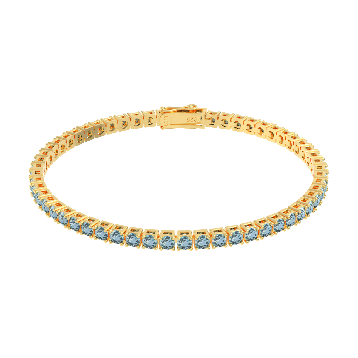 Sky Blue Topaz Tennis Bracelet 3mm in yellow gold-plated silver or 18k gold