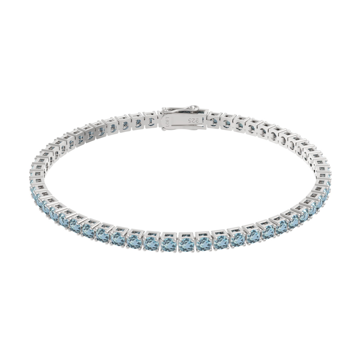 Sky Blue Topaz Tennis Bracelet 3mm in white rhodium-plated silver or 18k white gold