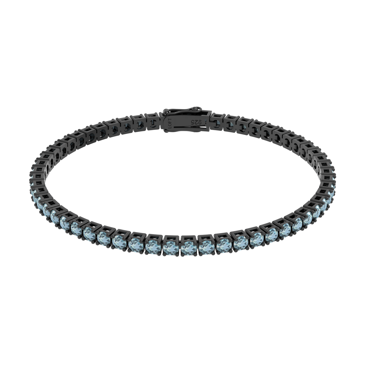 Sky Blue Topaz Tennis Bracelet 3mm in black rhodium-plated silver