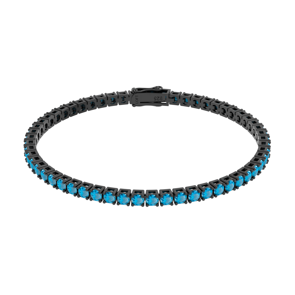 Swiss Blue Topaz Tennis Bracelet 3mm in black rhodium-plated silver