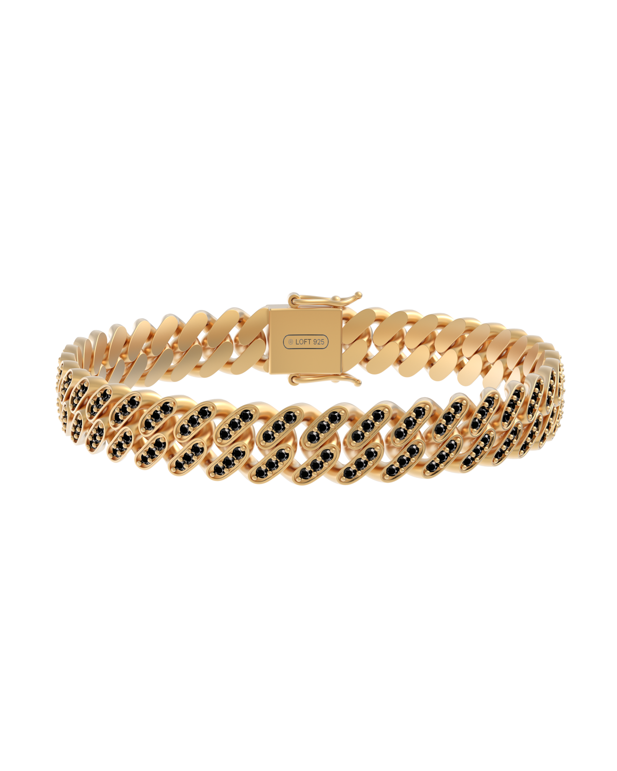 Curb Bracelet – Black Spinels in yellow gold-plated silver or 18k gold