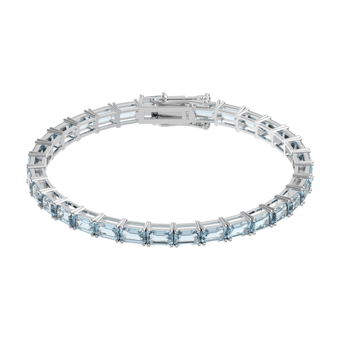Aquamarine Rectangular Tennis Bracelet 3x5mm in white rhodium-plated silver or 18k white gold
