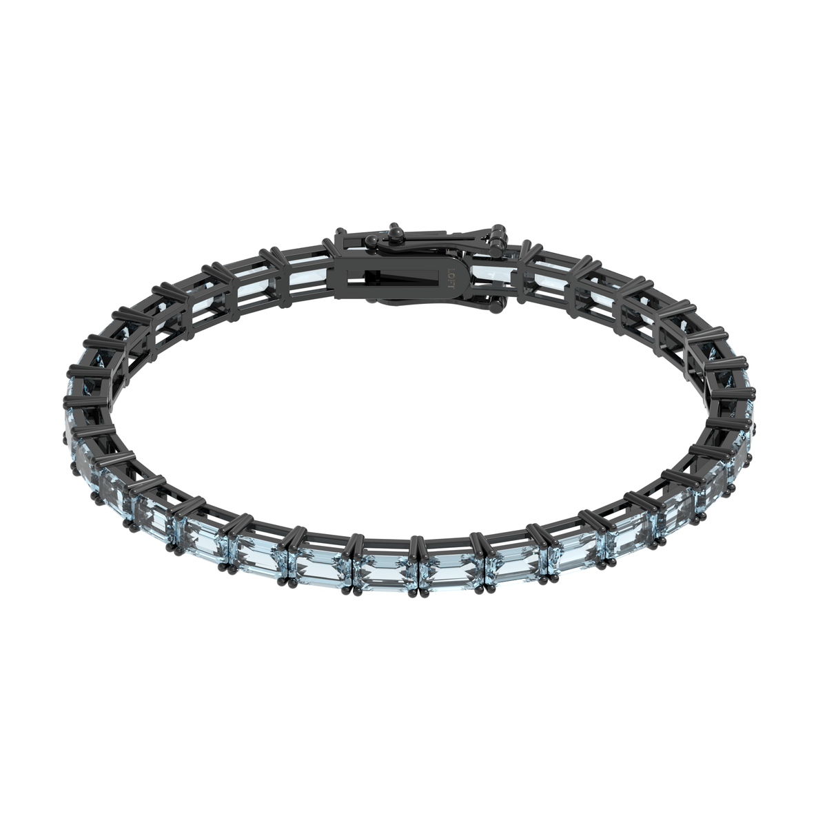 Aquamarine Rectangular Tennis Bracelet 3x5mm in black rhodium-plated silver