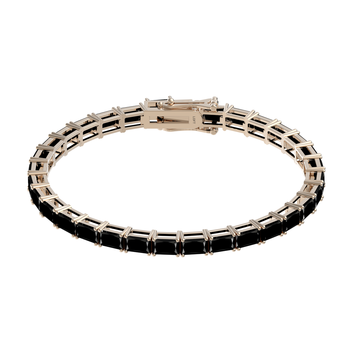 Black Spinel Rectangular Tennis Bracelet 3x5mm in 18k Imperial Gold