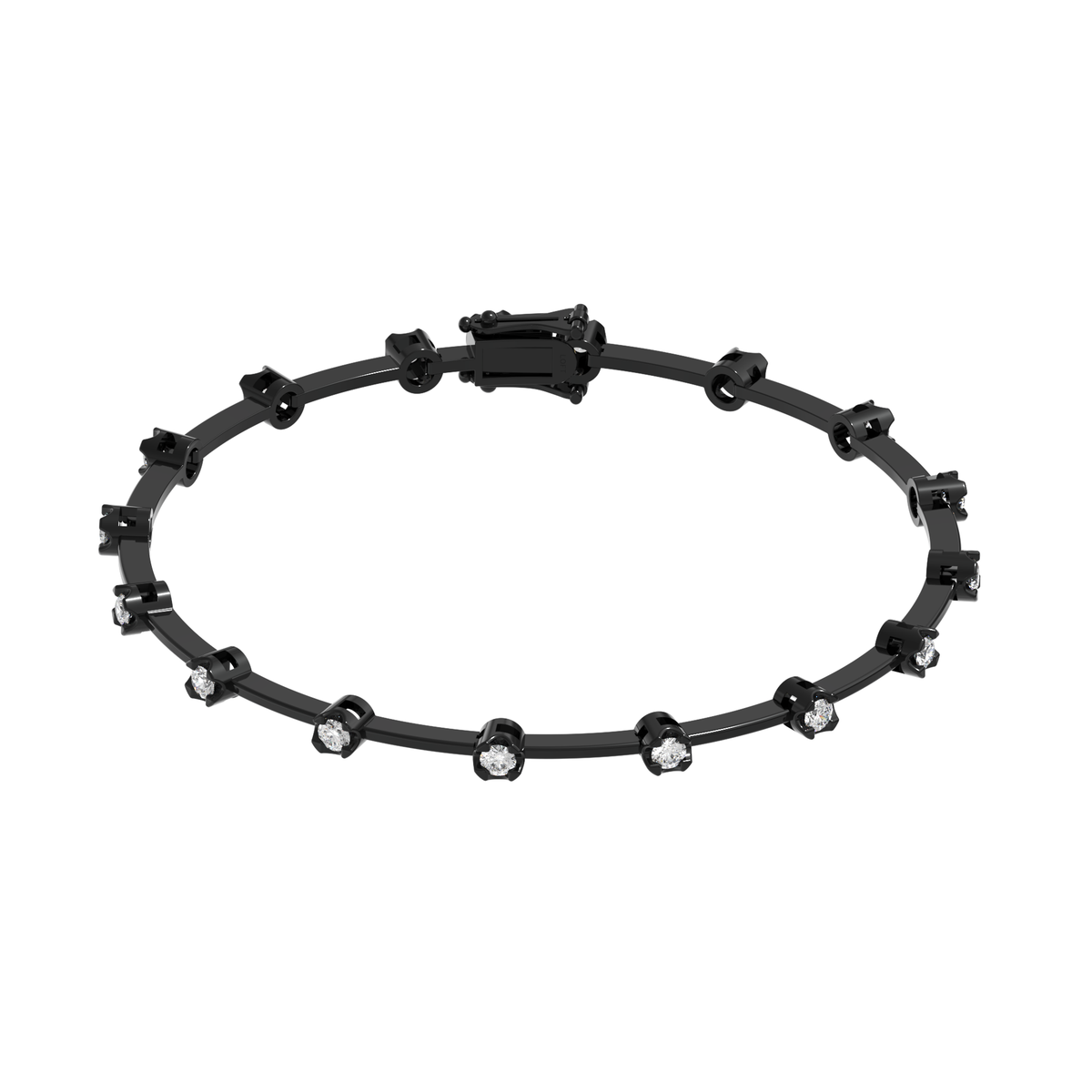 Diamond Knife-Edge Tennis Bracelet 2mm 3pts in black rhodium-plated silver