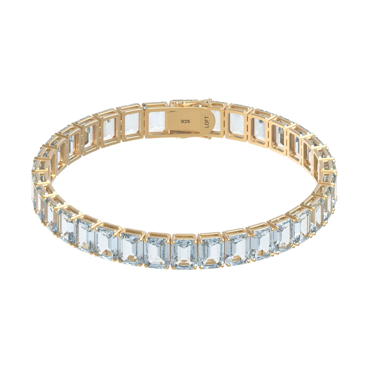 Sky Blue Topaz Rectangular Tennis Bracelet 4x6mm in yellow gold-plated silver
