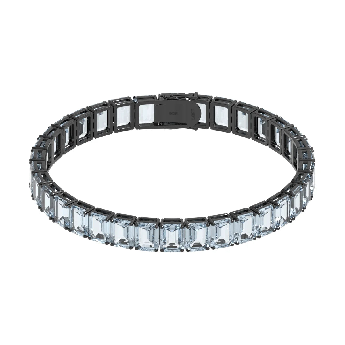 Sky Blue Topaz Rectangular Tennis Bracelet 4x6mm in black rhodium-plated silver