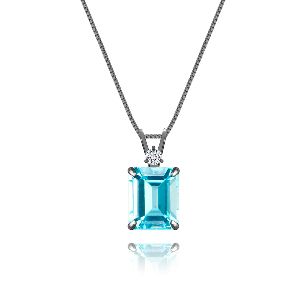 Sky Blue Topaz + Diamond Pendant in black rhodium-plated silver