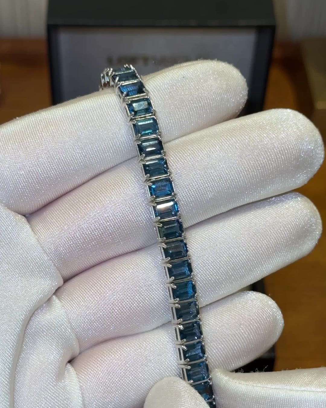 London Blue Topaz Rectangular Tennis Bracelet 4x6mm – video 3