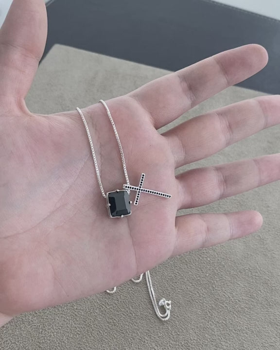Black Onyx Cross Scapular Necklace – video 2