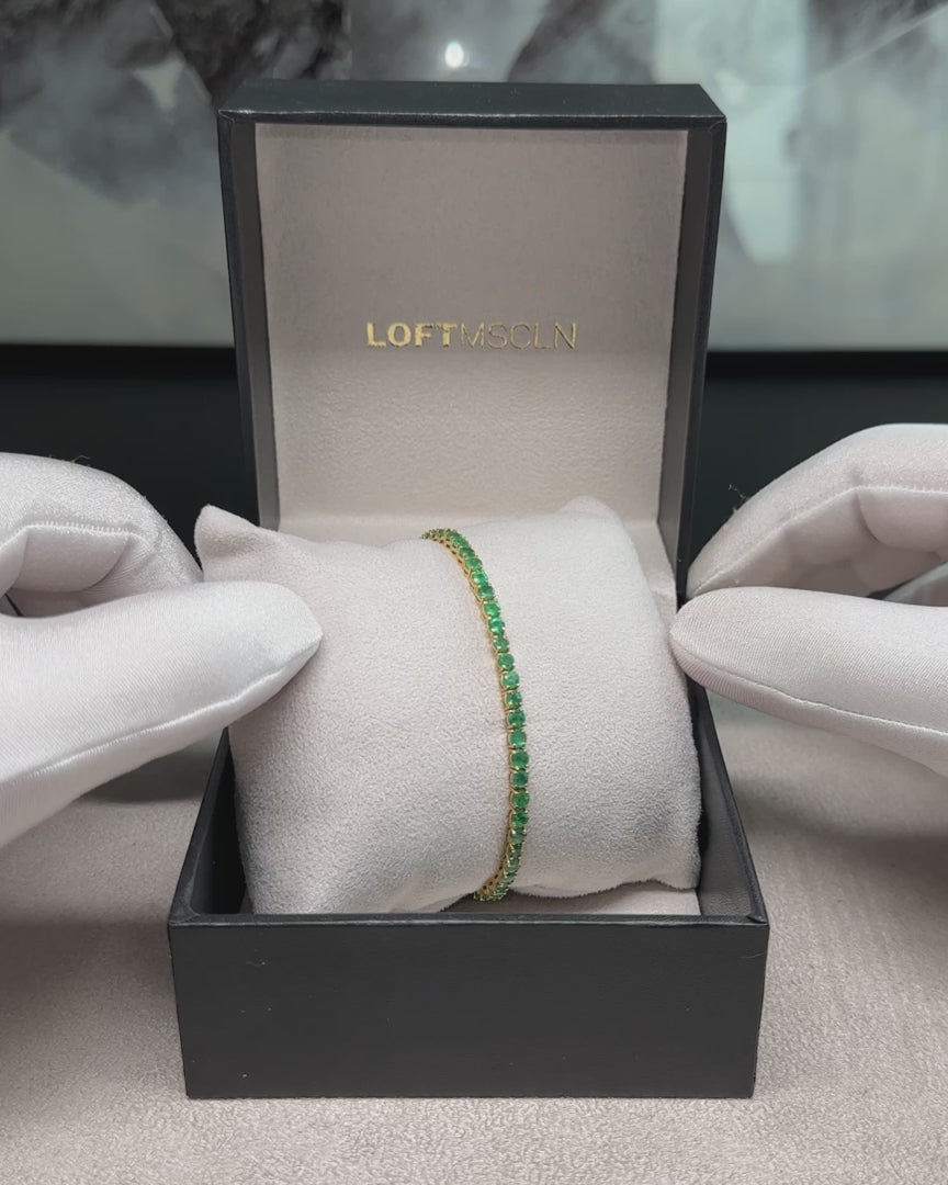 18k Gold Emerald Tennis Bracelet 3mm – video 1