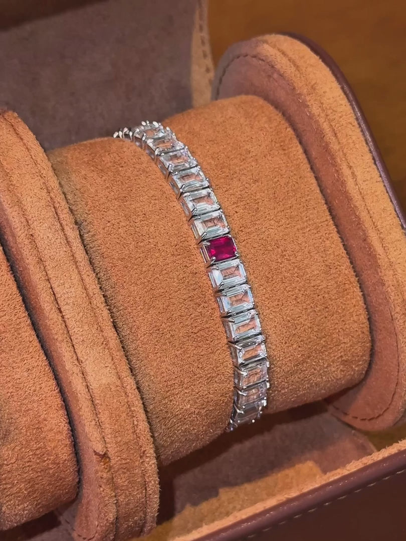 Ruby + White Topaz Rectangular Tennis Bracelet 4x6mm – video 1