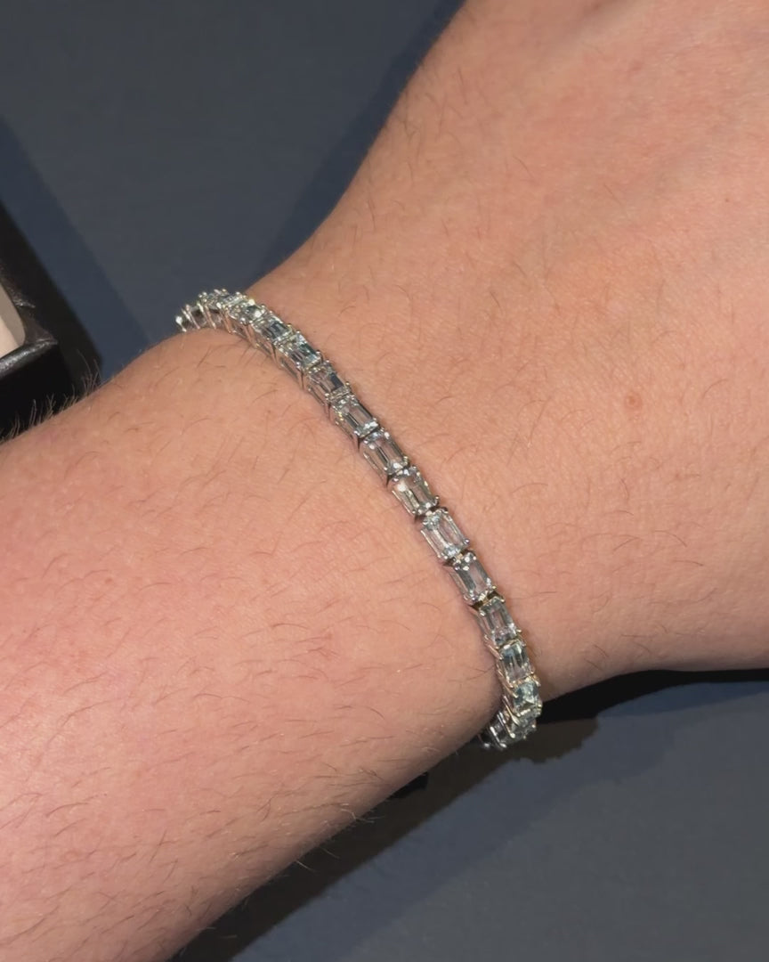 Aquamarine Rectangular Tennis Bracelet 3x5mm – video 1