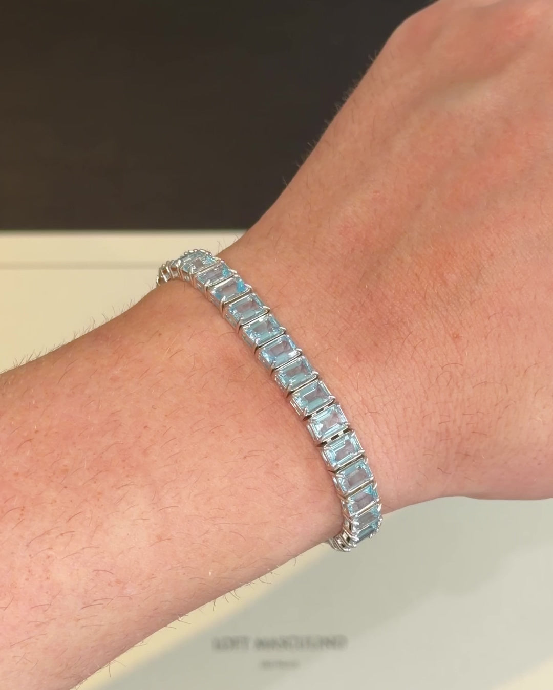 Sky Blue Topaz Rectangular Tennis Bracelet 4x6mm – video 2