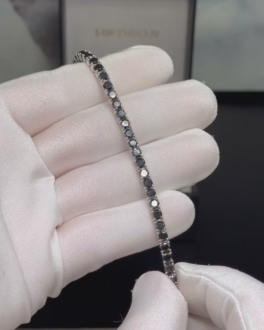 18k Gold Black Diamond Tennis Bracelet 4mm – video 2