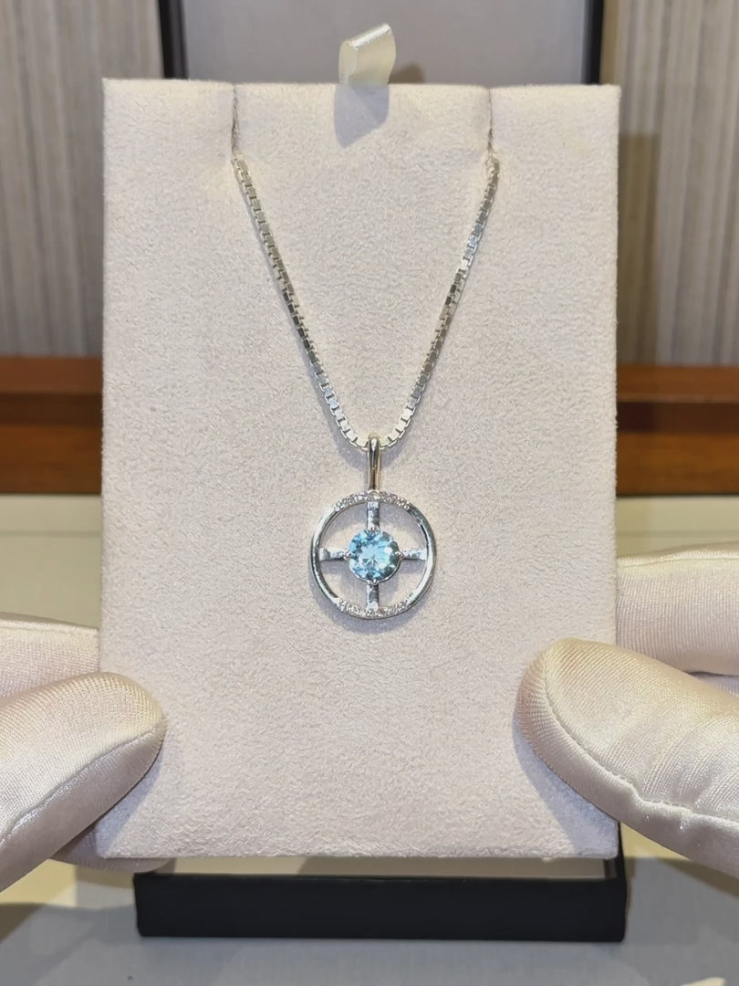 Arc Necklace – Sky Blue Topaz + Diamonds – video 1