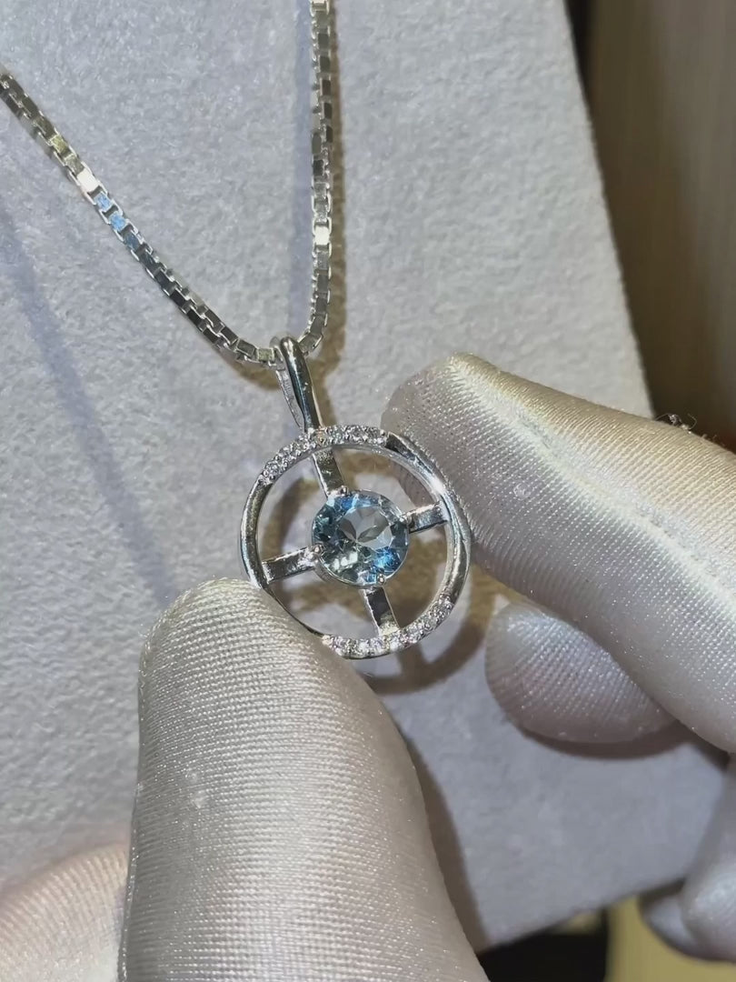 Arc Pendant – Sky Blue Topaz + Diamonds – video 2