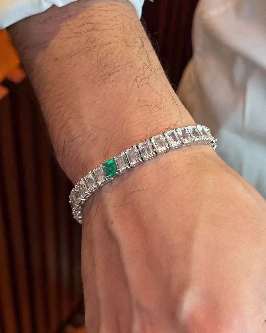 Emerald + White Topaz Rectangular Tennis Bracelet 4x6mm – video 1