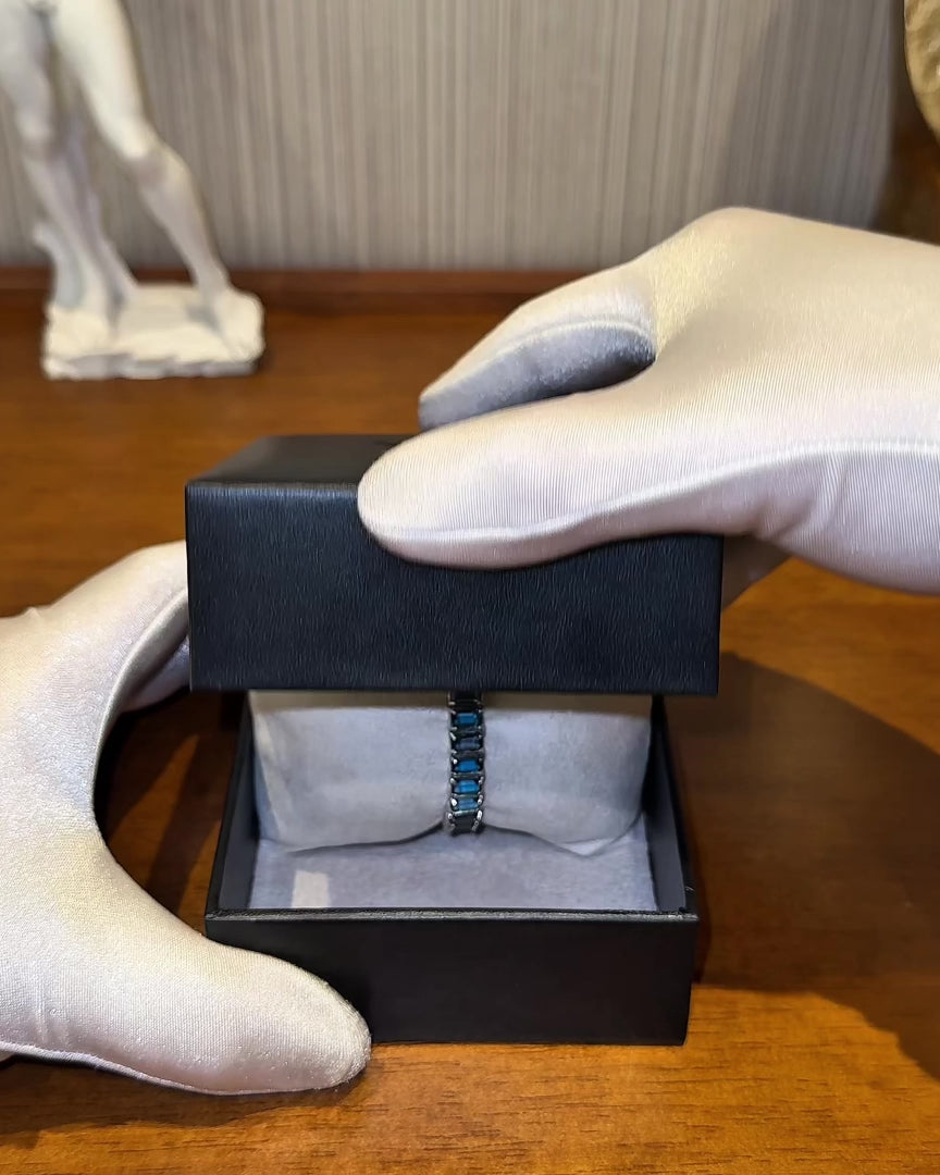 London Blue Topaz Rectangular Tennis Bracelet 4x6mm – video 1