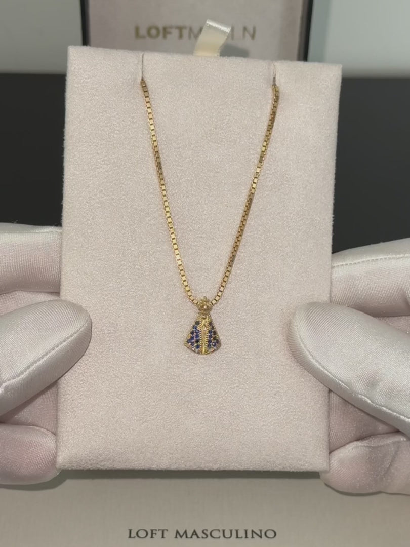 Our Lady of Aparecida Medal Pendant in 18k Gold with Sapphires and Diamonds – video 2