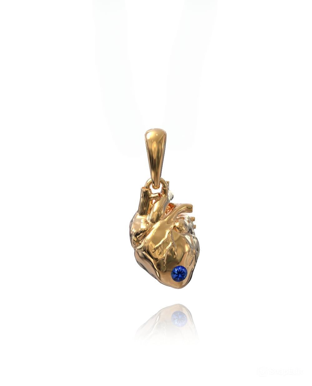 Heart Pendant – Sapphire in yellow gold-plated silver or 18k gold