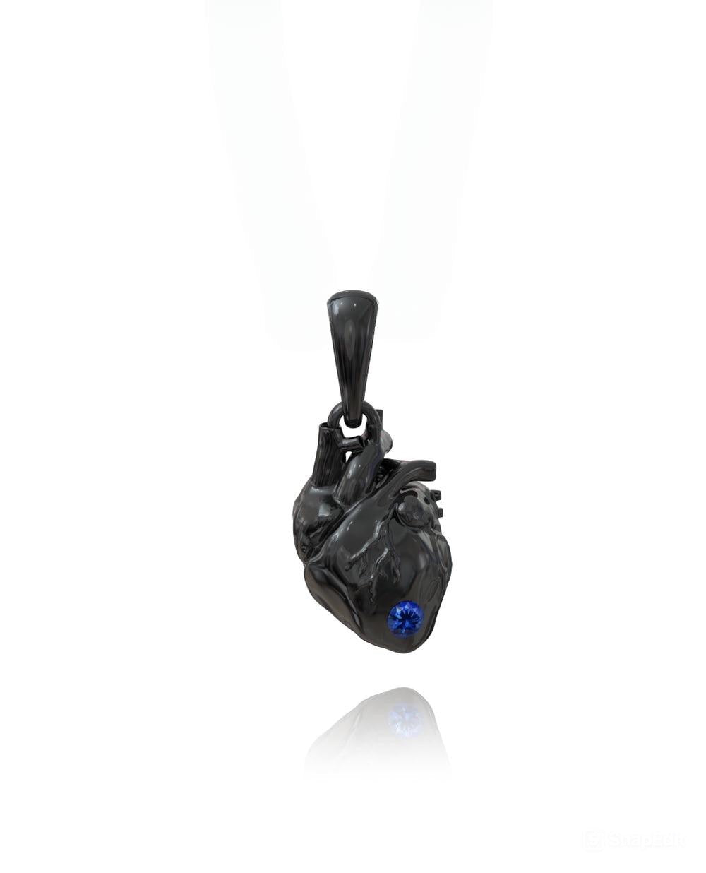 Heart Pendant – Sapphire in black rhodium-plated silver